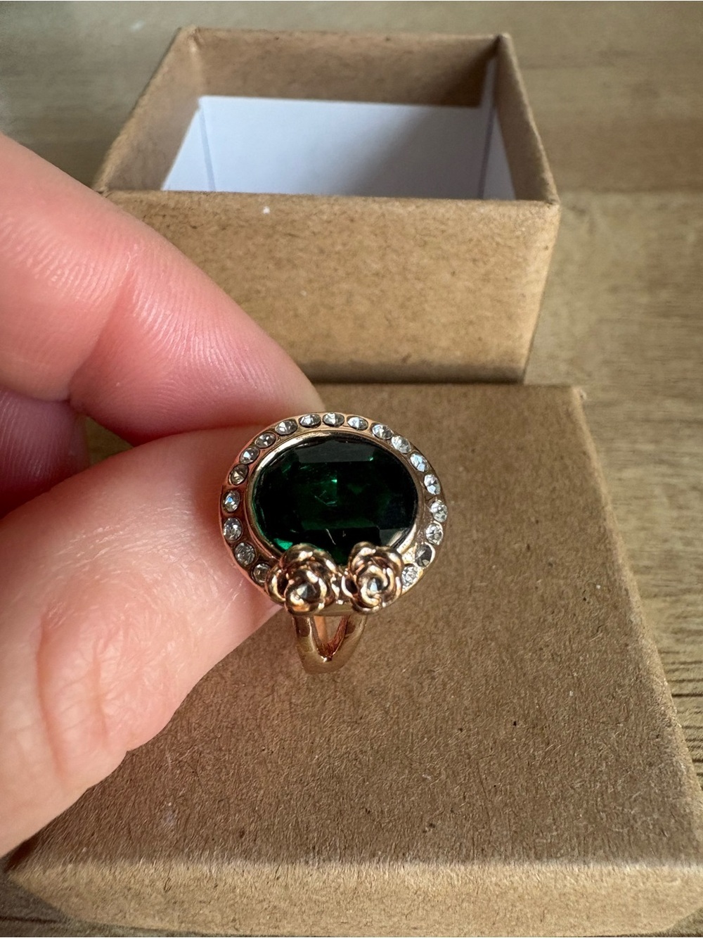 Gold-Tone Ring with Emerald Green Center Stone - Picture 5 of 7
